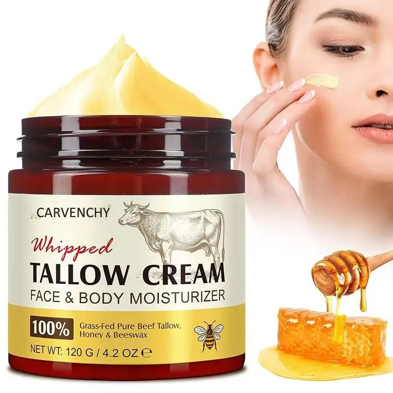 Crema Batida de Sebo de Res Grass-Fed con Miel y Cera de Abeja — Hidratación Natural para Piel Sensible