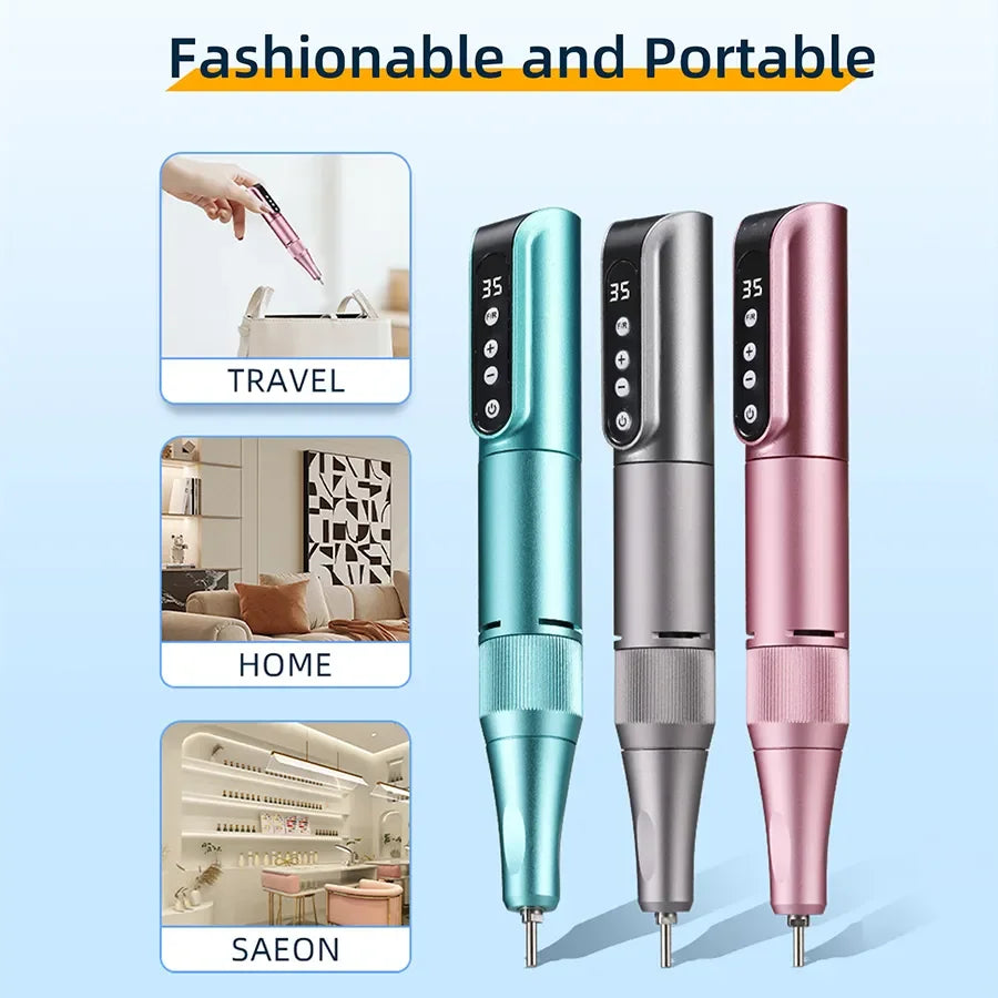 Professional Lima eléctrica profesional para gel, alta potencia, velocidad ajustable, taladro de uñas tipo bolígrafo, sin escobillas, inalámbrica, calidad de salón, con 45 000 rpm, fabricada en China.High Power Adjusta