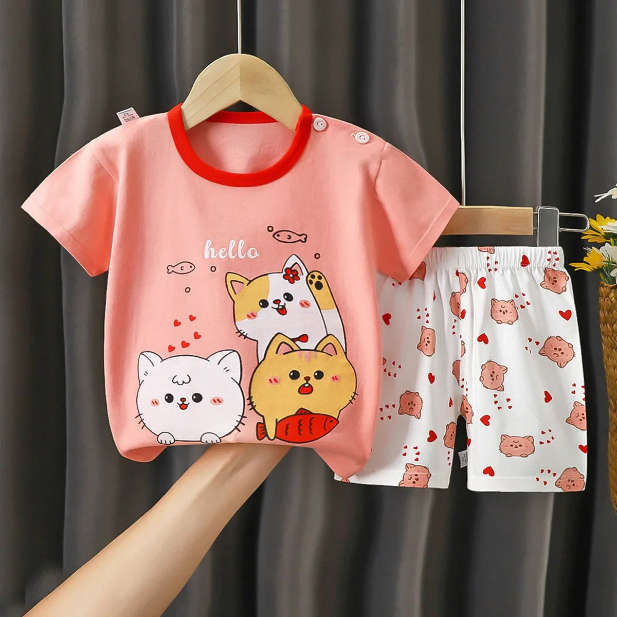 Camisetas y Pantalones Cortos Cómodos de Algodón, Ropa Casual Diaria para Niñas, Conjunto de Verano para Bebés, Trajes de Dibujos Animados para Niños, Manga Corta