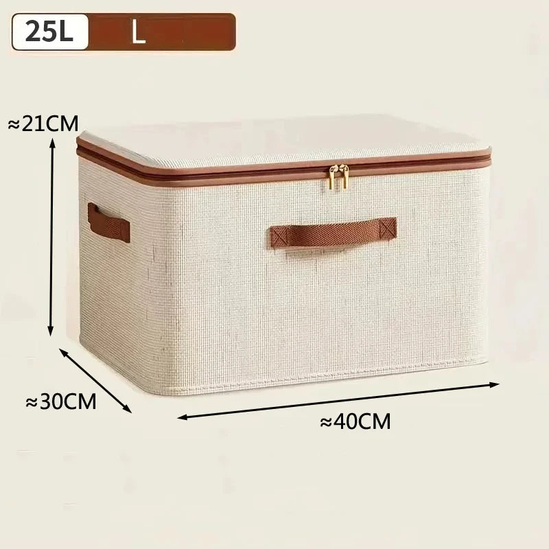 Caja de almacenamiento grande para el hogar, caja organizadora de almacenamiento con cremallera de lino y algodón de carcasa dura resistente con tapa para ropa, juguetes, mantas