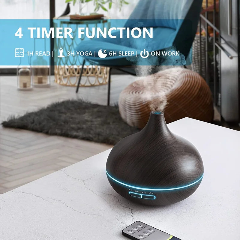 Difusor de Aroma USB de Color madera, difusor de aceites esenciales con luces LED de 7 Colores y Control remoto, humidificador de aire alimentado por USB, 550ml