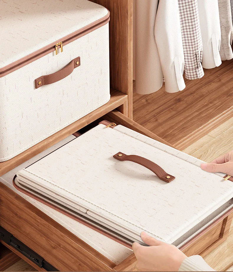 Caja de almacenamiento grande para el hogar, caja organizadora de almacenamiento con cremallera de lino y algodón de carcasa dura resistente con tapa para ropa, juguetes, mantas