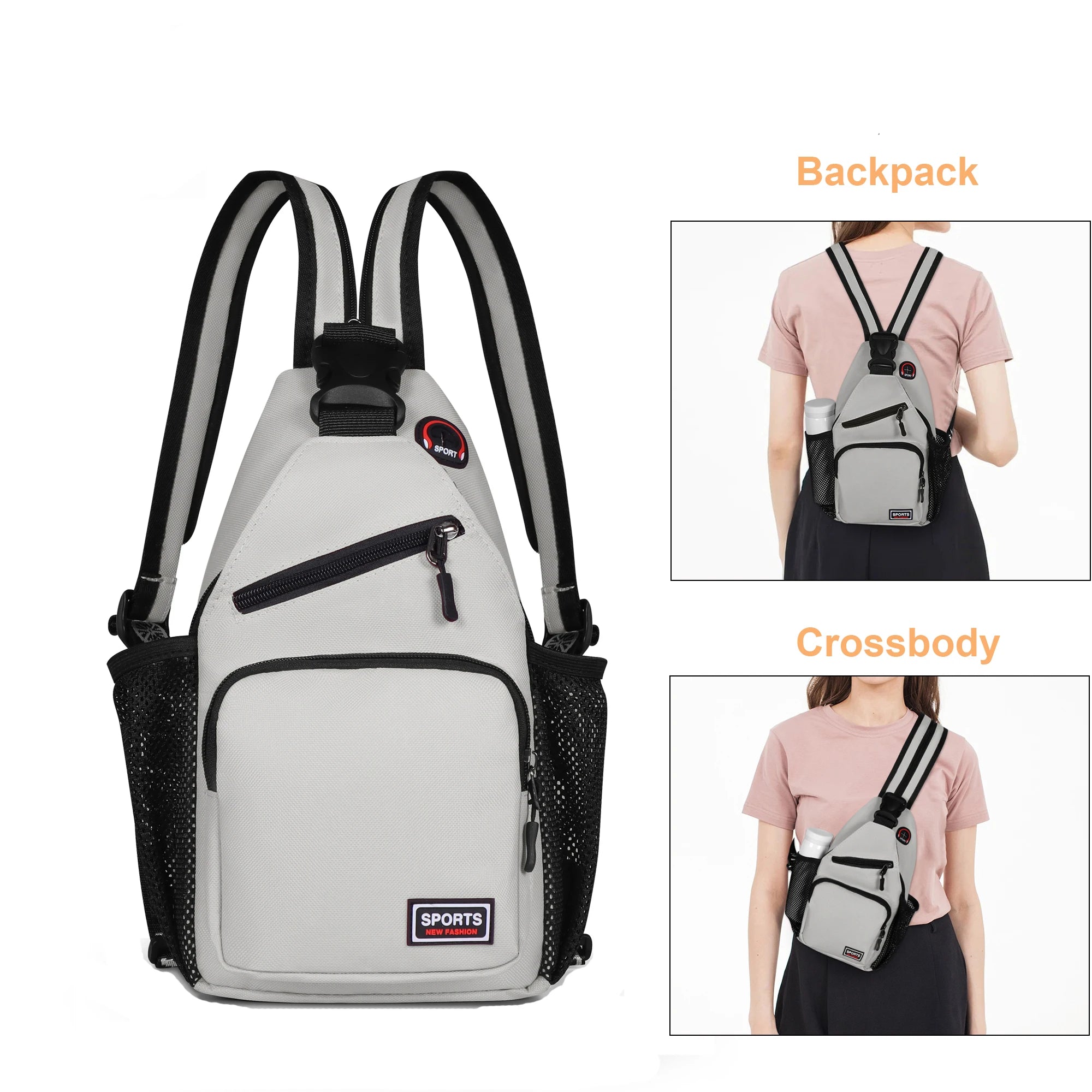 Bolsos de pecho para mujer, mochila ajustable y bolso de hombro individual con orificio para auriculares, bandolera de viaje deportiva pequeña para chica, bolso Oxford
