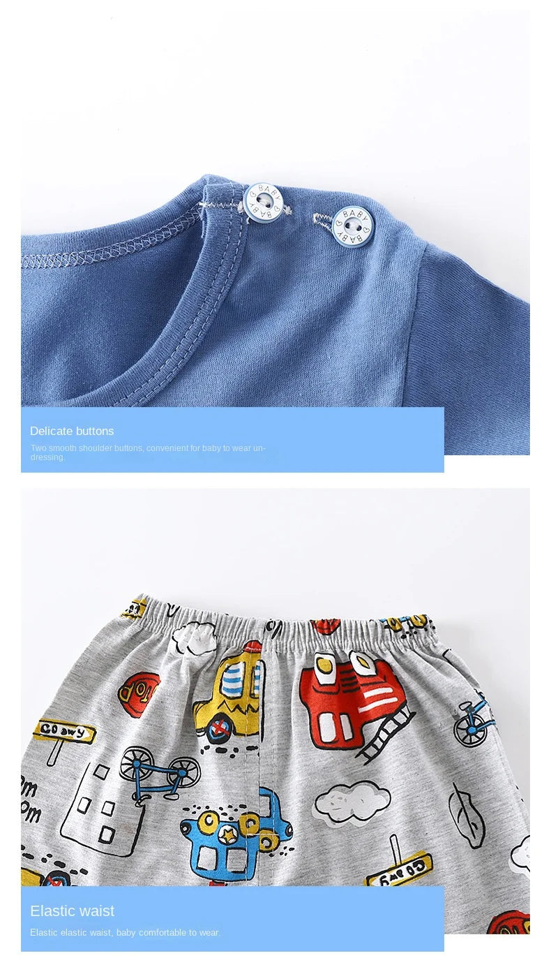 Conjunto de manga corta para niños, ropa de verano de algodón puro, camiseta fina para niñas, ropa para bebés