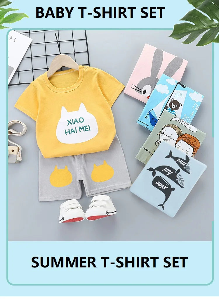 Conjuntos de 2 uds para niños, ropa para madres y niños, camiseta para niños y niñas, pantalones cortos de algodón de verano, ropa de manga corta para bebés, traje para niños pequeños