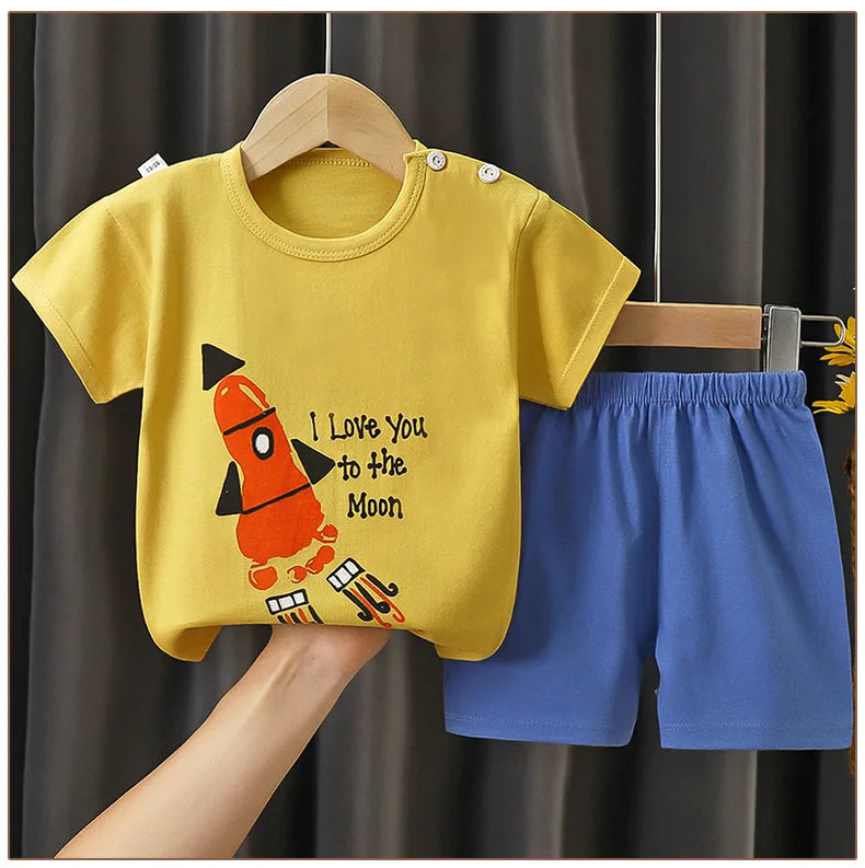 Camisetas y Pantalones Cortos Cómodos de Algodón, Ropa Casual Diaria para Niñas, Conjunto de Verano para Bebés, Trajes de Dibujos Animados para Niños, Manga Corta