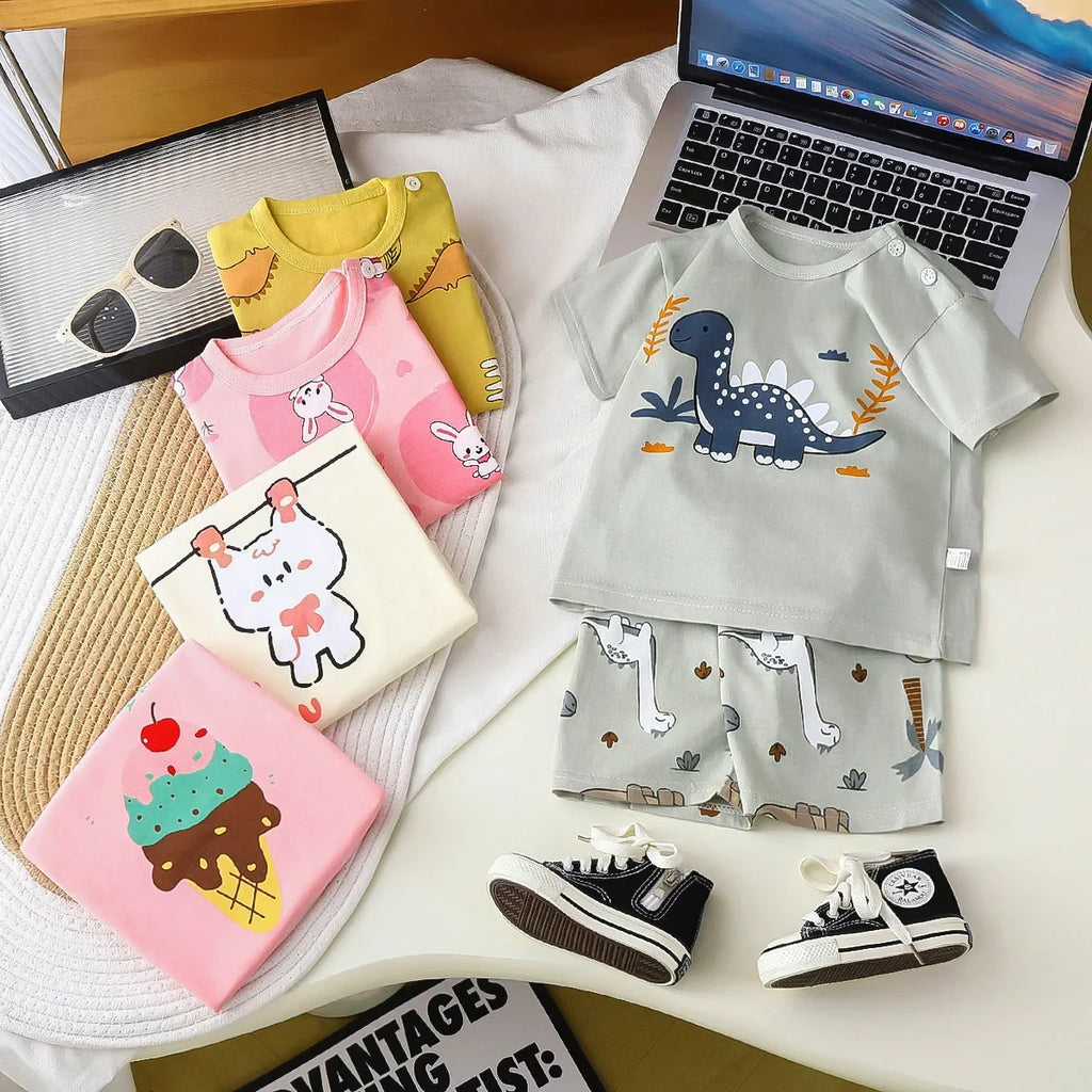 Camisetas y Pantalones Cortos Cómodos de Algodón, Ropa Casual Diaria para Niñas, Conjunto de Verano para Bebés, Trajes de Dibujos Animados para Niños, Manga Corta