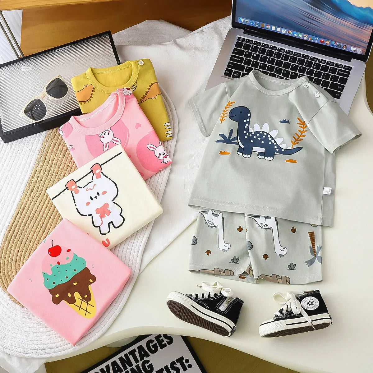 Camisetas y Pantalones Cortos Cómodos de Algodón, Ropa Casual Diaria para Niñas, Conjunto de Verano para Bebés, Trajes de Dibujos Animados para Niños, Manga Corta