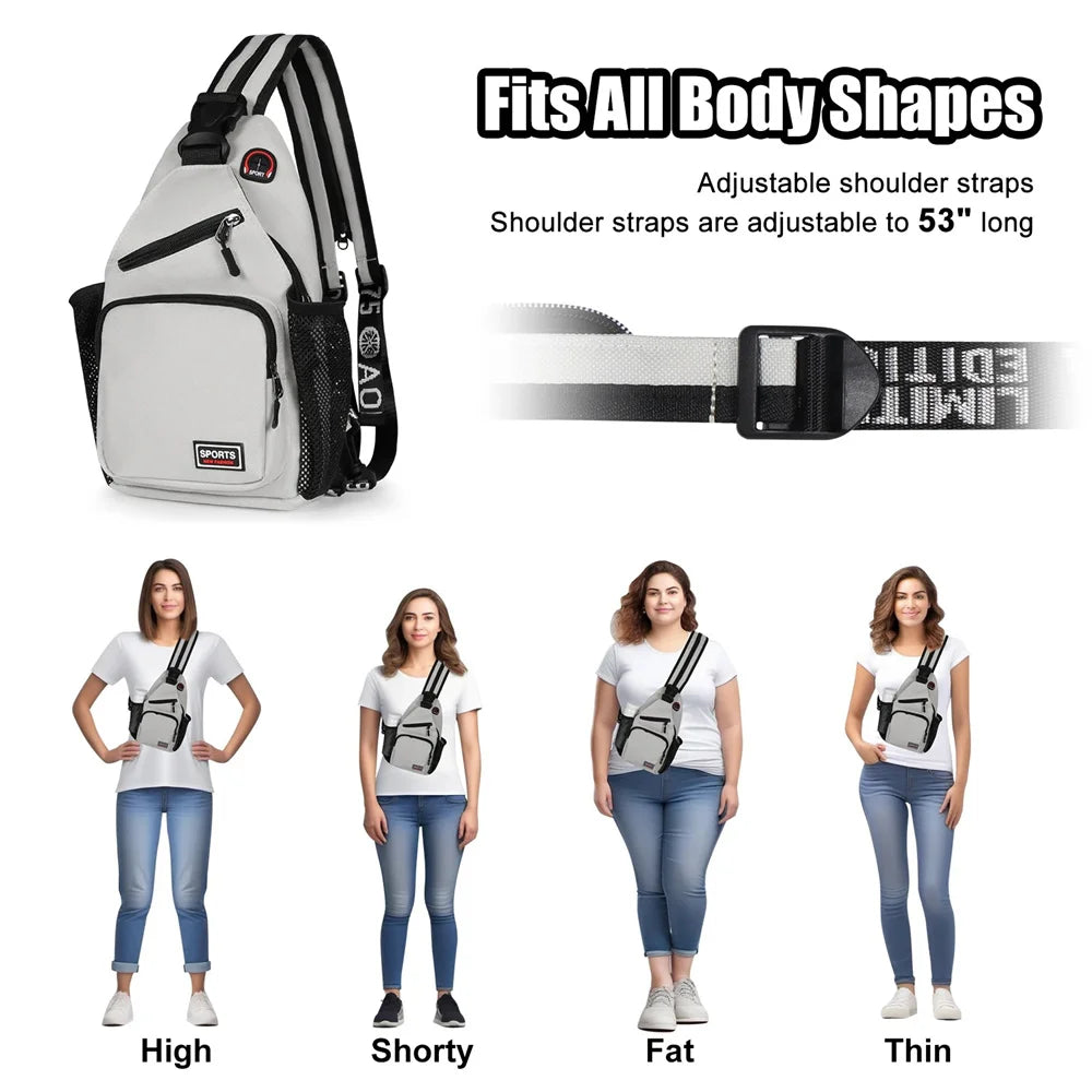 Bolsos de pecho para mujer, mochila ajustable y bolso de hombro individual con orificio para auriculares, bandolera de viaje deportiva pequeña para chica, bolso Oxford