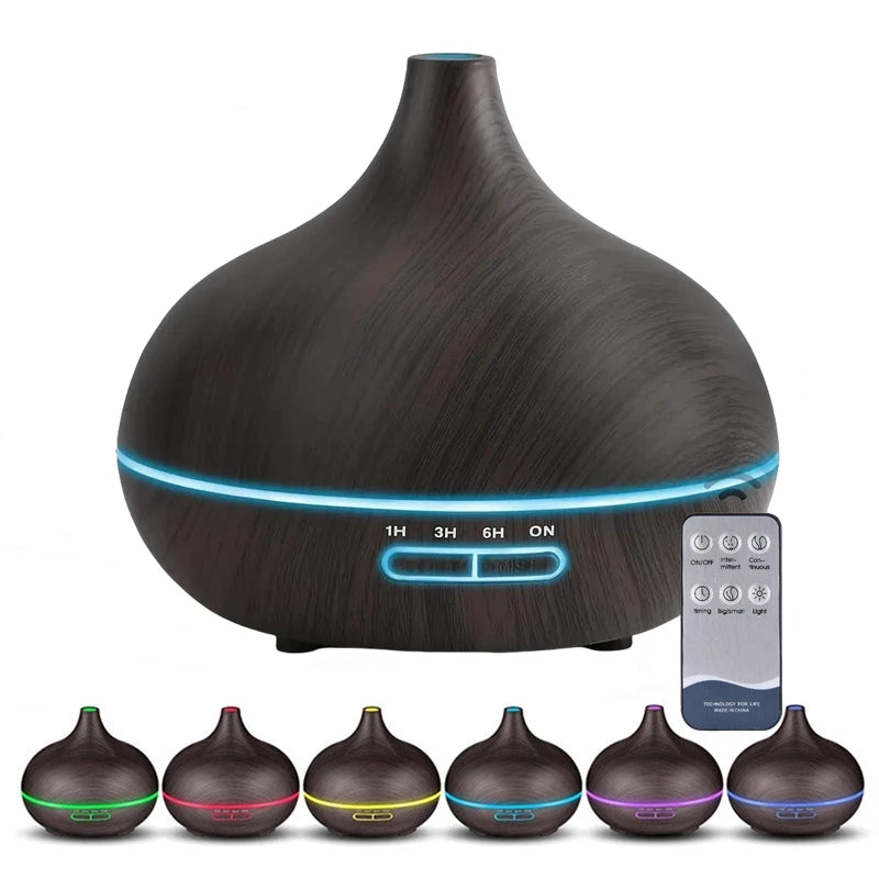Difusor de Aroma USB de Color madera, difusor de aceites esenciales con luces LED de 7 Colores y Control remoto, humidificador de aire alimentado por USB, 550ml