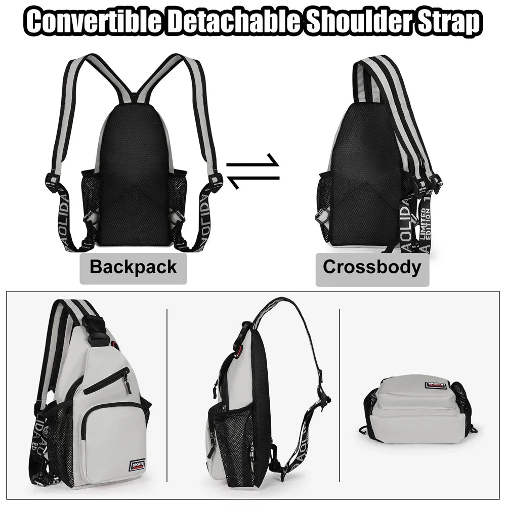 Bolsos de pecho para mujer, mochila ajustable y bolso de hombro individual con orificio para auriculares, bandolera de viaje deportiva pequeña para chica, bolso Oxford