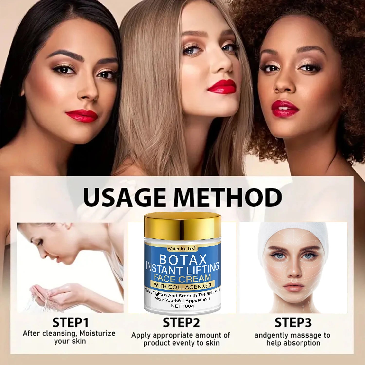 Crema Facial Lifting con Colágeno y Q10 100g, con Ceramidas, Efecto Tensor y Nutritivo, para una Piel Más Firme, Listo para Enviar