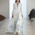 Batas mujer elegante estampado Floral Patchwork Maxi vestido Sexy cuello en V cintura alta vestido largo primavera Puff mangas vestido bohemio suelto