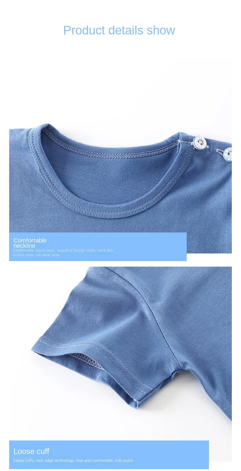 Conjunto de manga corta para niños, ropa de verano de algodón puro, camiseta fina para niñas, ropa para bebés