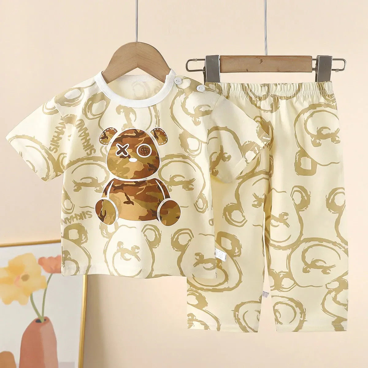 Conjuntos para niños, ropa de algodón para niños, ropa de dormir de casa de manga corta, ropa para niños, Tops de primavera y verano, trajes de pantalones