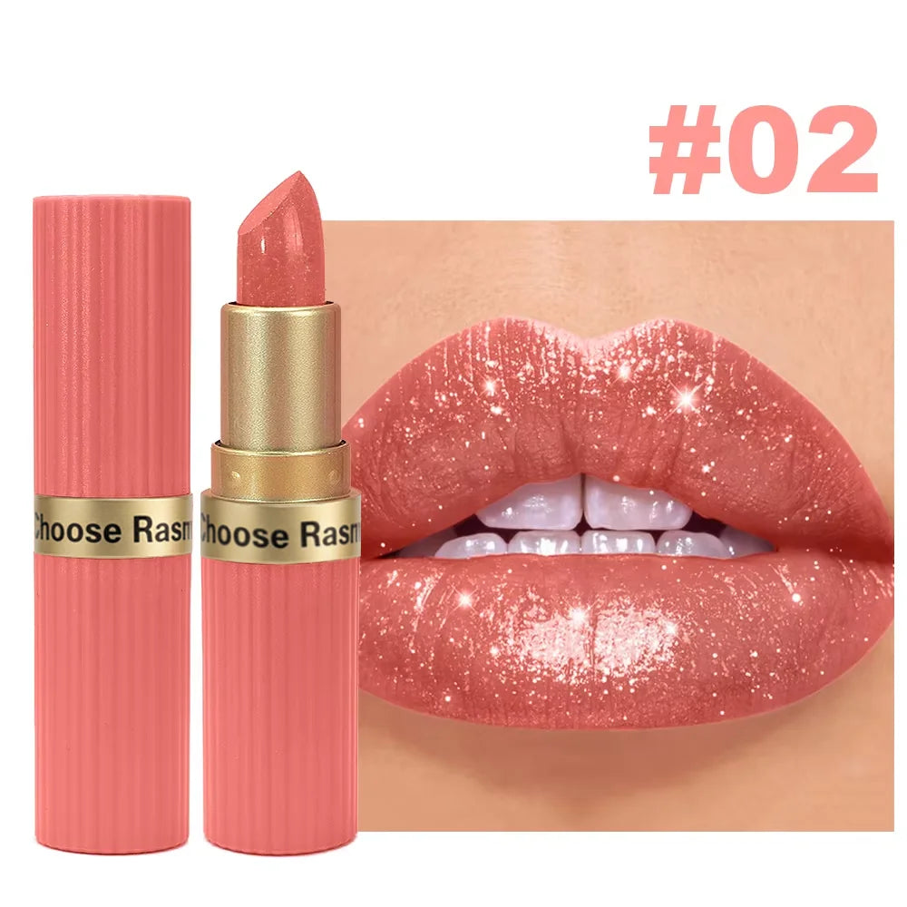 Lápiz labial de terciopelo con purpurina rosa nacarado, metálico, resistente al agua, de larga duración, mate, brillo, diamante, maquillaje cosmético para mujer