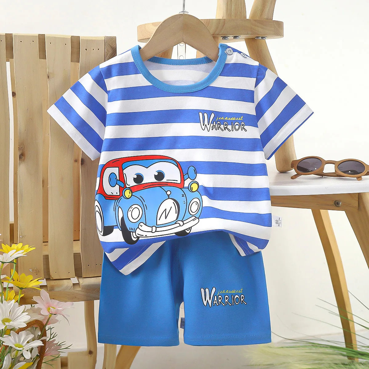 Conjunto de manga corta para niños, ropa de verano de algodón puro, camiseta fina para niñas, ropa para bebés