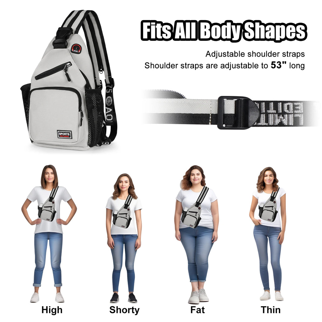 Bolsos de pecho para mujer, mochila ajustable y bolso de hombro individual con orificio para auriculares, bandolera de viaje deportiva pequeña para chica, bolso Oxford