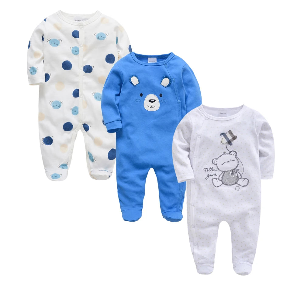 3 unids/lote 100% de ropa de algodón para niñas, peleles de manga larga para recién nacidos de 0 a 12M, mono con estampado de cartón para primavera y otoño