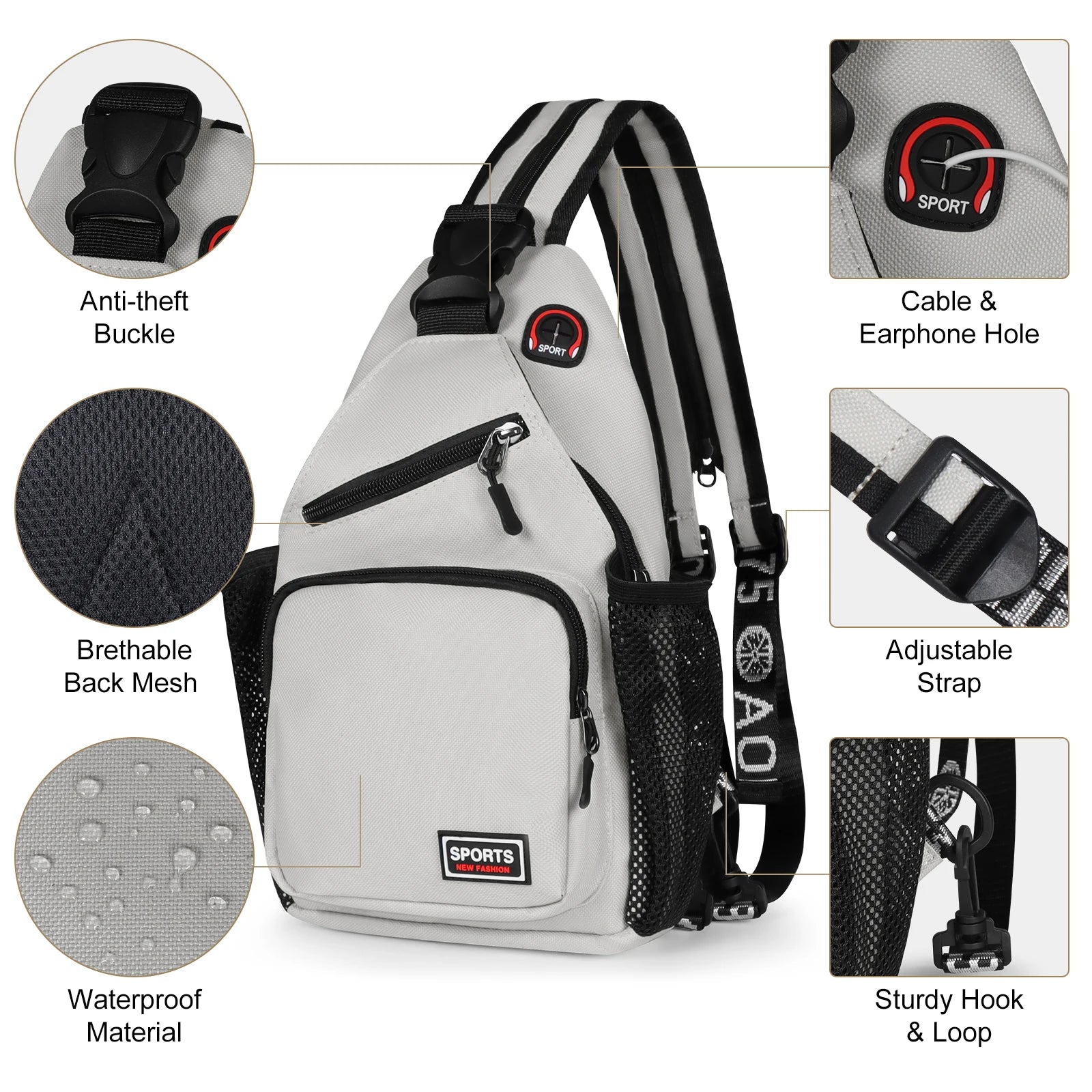 Bolsos de pecho para mujer, mochila ajustable y bolso de hombro individual con orificio para auriculares, bandolera de viaje deportiva pequeña para chica, bolso Oxford