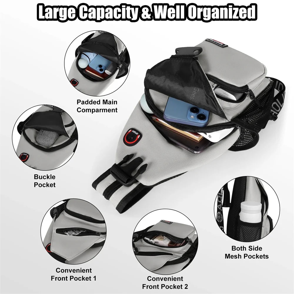 Bolsos de pecho para mujer, mochila ajustable y bolso de hombro individual con orificio para auriculares, bandolera de viaje deportiva pequeña para chica, bolso Oxford