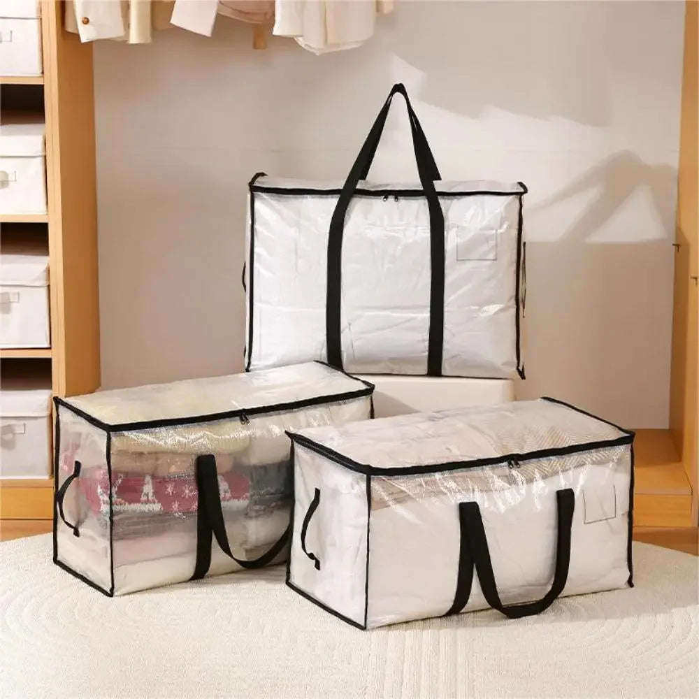 Bolsa organizadora de edredón, armario tejido transparente plegable de gran capacidad, impermeable, doble cremallera, almacenamiento portátil para ropa