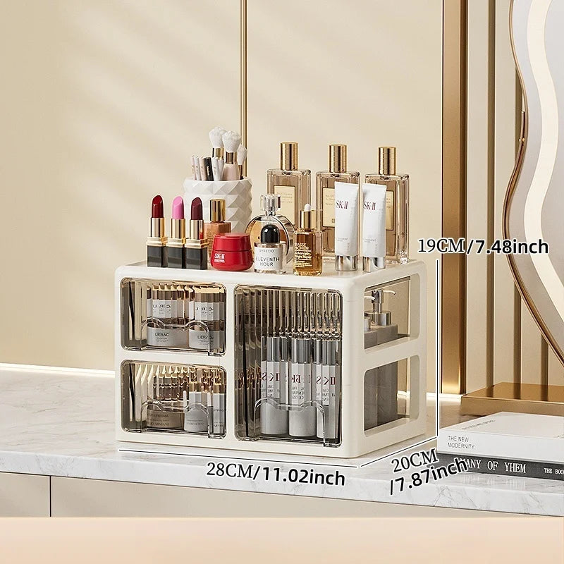 Caja de cosméticos de color crema, organizador de lápiz labial/máscara multicompartimento, cómoda para el cuidado de la piel/pinceles de maquillaje, 1-4 niveles