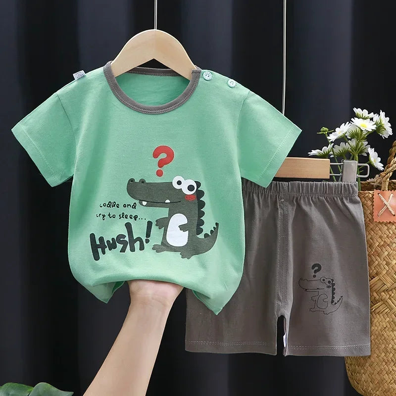 Conjuntos de 2 uds para niños, ropa para madres y niños, camiseta para niños y niñas, pantalones cortos de algodón de verano, ropa de manga corta para bebés, traje para niños pequeños