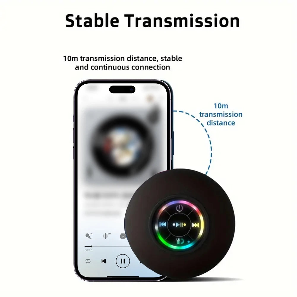 Altavoz portátil inalámbrico con Bluetooth, luz LED IPX4, resistente al agua, para exteriores, baño, ventosa grande, caja de sonido estéreo