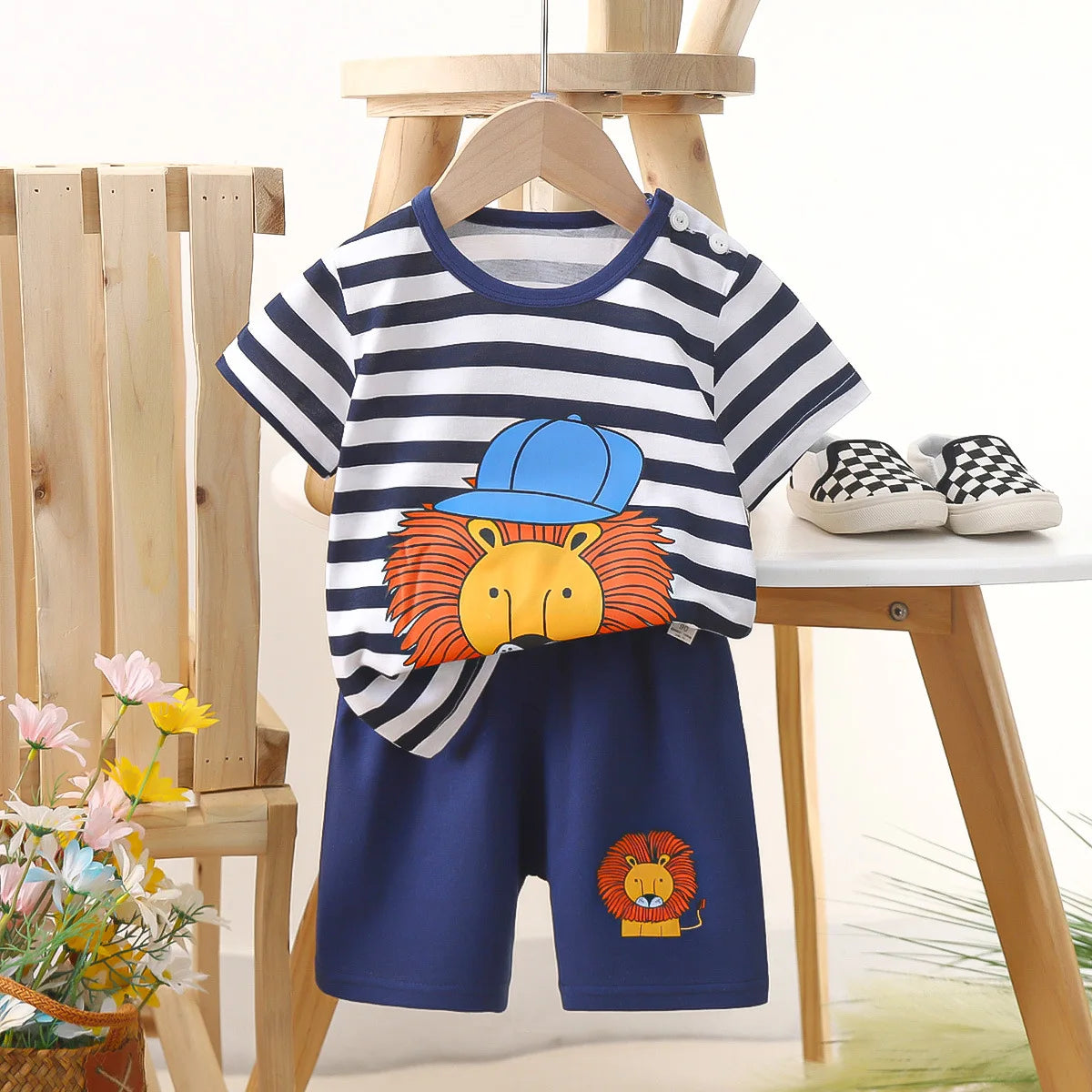 Conjunto de manga corta para niños, ropa de verano de algodón puro, camiseta fina para niñas, ropa para bebés