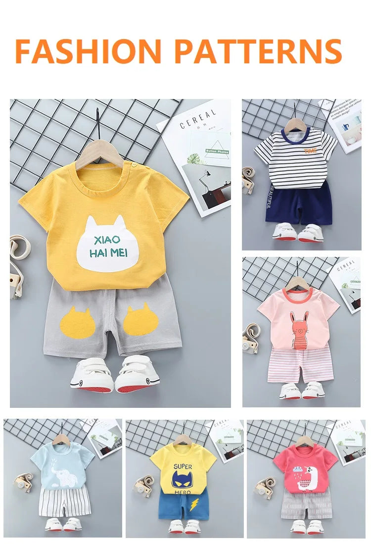 Conjuntos de 2 uds para niños, ropa para madres y niños, camiseta para niños y niñas, pantalones cortos de algodón de verano, ropa de manga corta para bebés, traje para niños pequeños