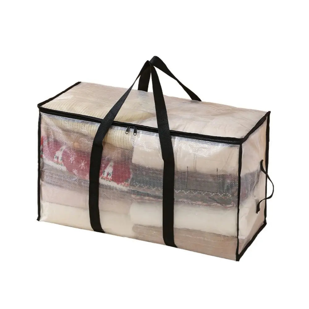 Bolsa organizadora de edredón, armario tejido transparente plegable de gran capacidad, impermeable, doble cremallera, almacenamiento portátil para ropa