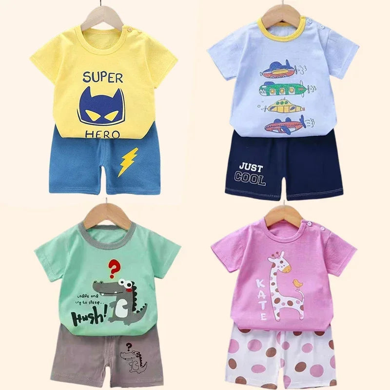 Conjuntos de 2 uds para niños, ropa para madres y niños, camiseta para niños y niñas, pantalones cortos de algodón de verano, ropa de manga corta para bebés, traje para niños pequeños