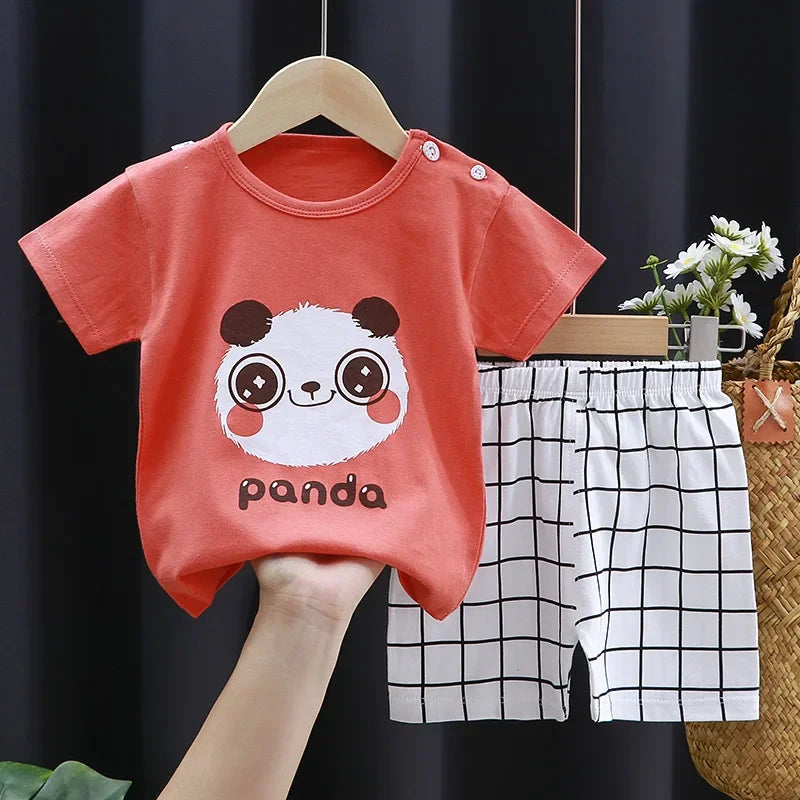 Camisetas y Pantalones Cortos Cómodos de Algodón, Ropa Casual Diaria para Niñas, Conjunto de Verano para Bebés, Trajes de Dibujos Animados para Niños, Manga Corta