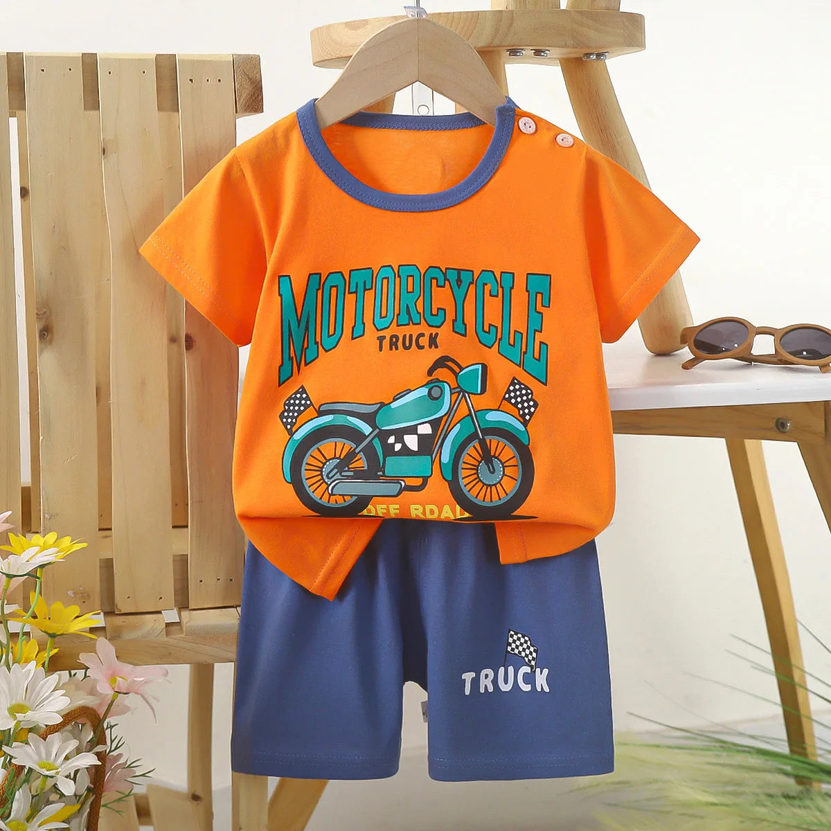 Conjunto de manga corta para niños, ropa de verano de algodón puro, camiseta fina para niñas, ropa para bebés