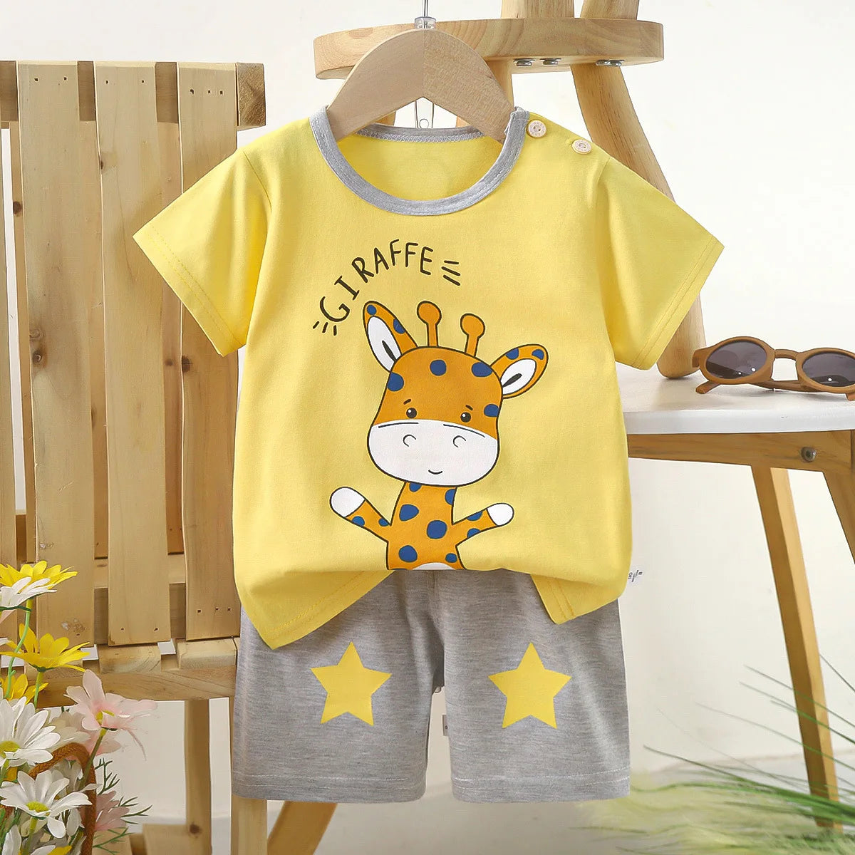 Conjunto de manga corta para niños, ropa de verano de algodón puro, camiseta fina para niñas, ropa para bebés