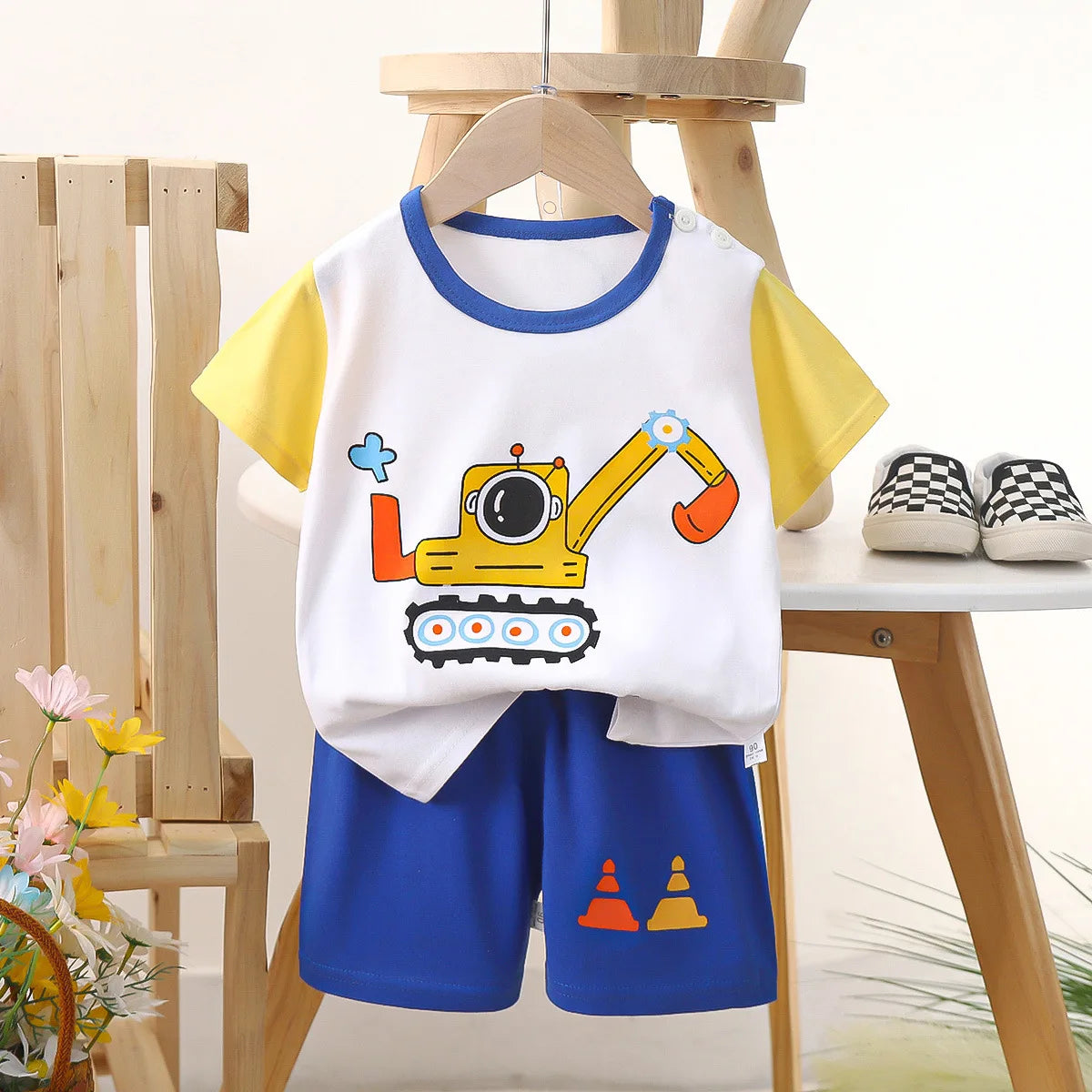 Conjunto de manga corta para niños, ropa de verano de algodón puro, camiseta fina para niñas, ropa para bebés