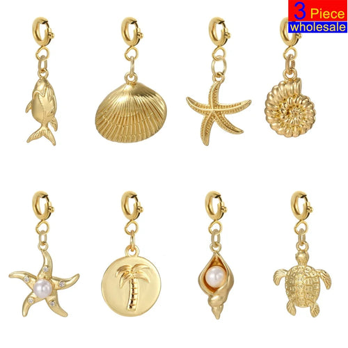 3 uds de 6mm de acero inoxidable hebilla de resorte dorada lindo verano playa océano cocotero concha de tortuga estrella de mar dijes colgante