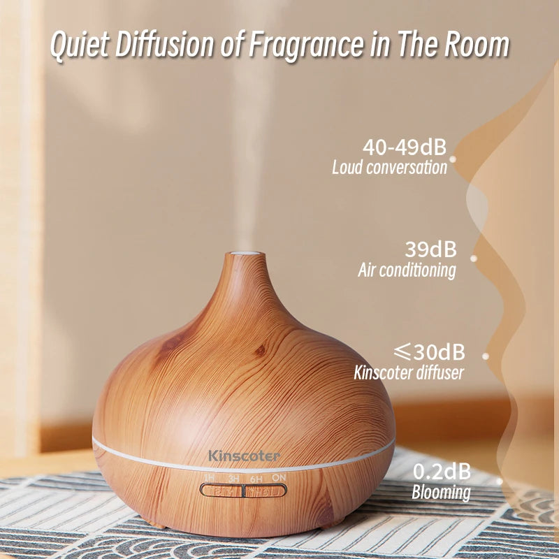 Difusor de Aceites Esenciales de Aromaterapia de Alta Calidad de 550 ml, Humidificador de Aire Ultrasónico con Control Remoto y Acabado en Madera, con Luz de 7 Colores