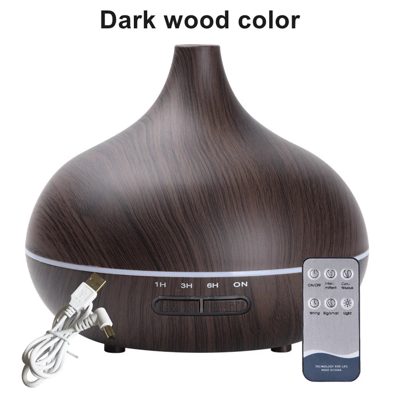 Difusor de Aroma USB de Color madera, difusor de aceites esenciales con luces LED de 7 Colores y Control remoto, humidificador de aire alimentado por USB, 550ml