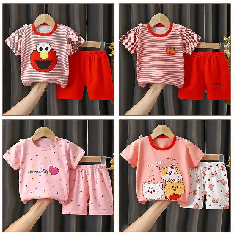 Camisetas y Pantalones Cortos Cómodos de Algodón, Ropa Casual Diaria para Niñas, Conjunto de Verano para Bebés, Trajes de Dibujos Animados para Niños, Manga Corta