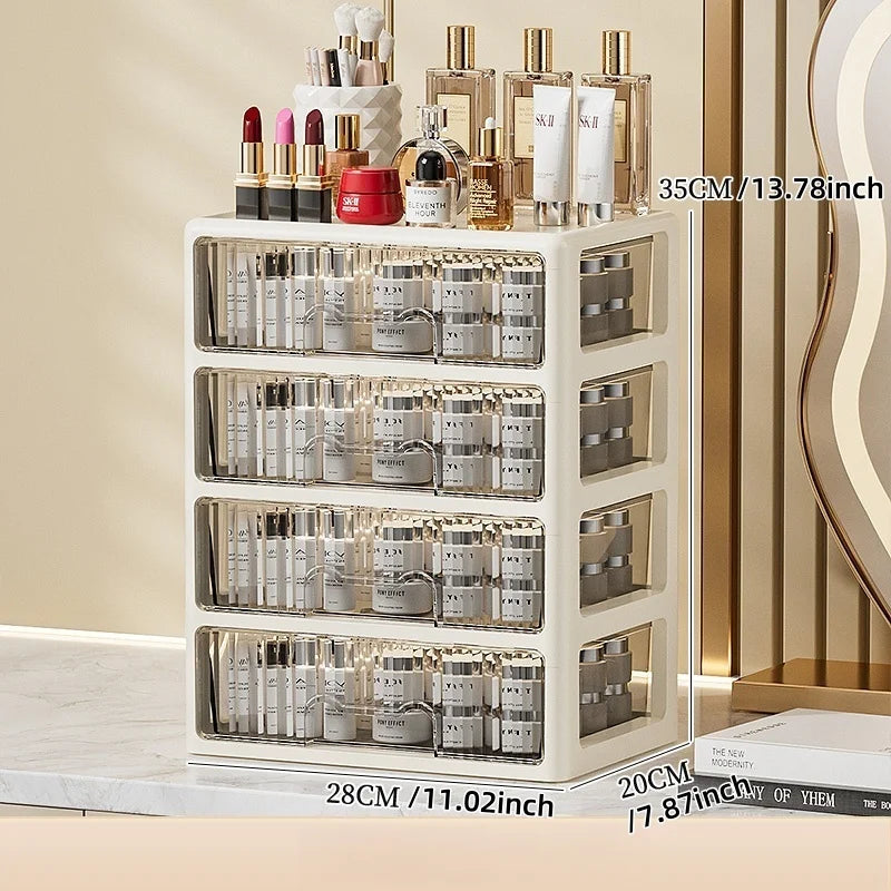 Caja de cosméticos de color crema, organizador de lápiz labial/máscara multicompartimento, cómoda para el cuidado de la piel/pinceles de maquillaje, 1-4 niveles