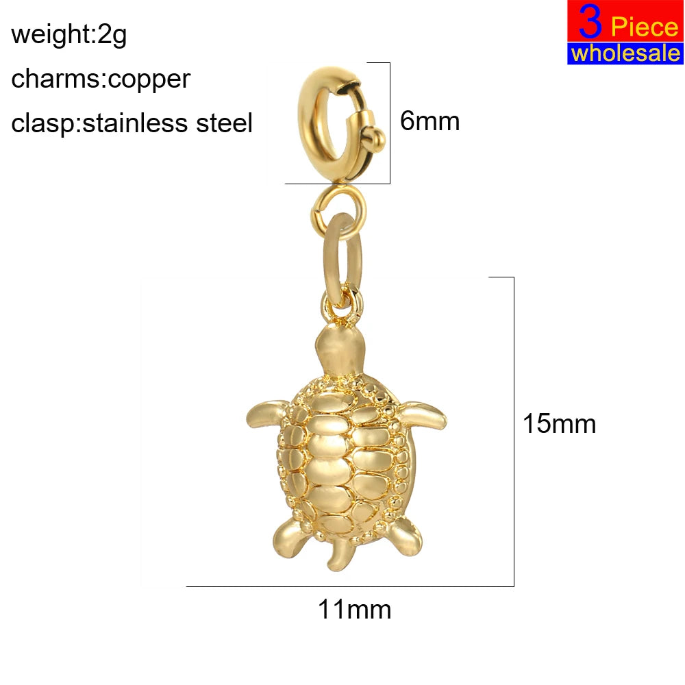 3 uds de 6mm de acero inoxidable hebilla de resorte dorada lindo verano playa océano cocotero concha de tortuga estrella de mar dijes colgante