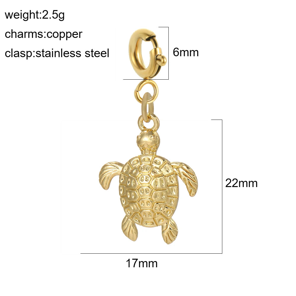3 uds de 6mm de acero inoxidable hebilla de resorte dorada lindo verano playa océano cocotero concha de tortuga estrella de mar dijes colgante