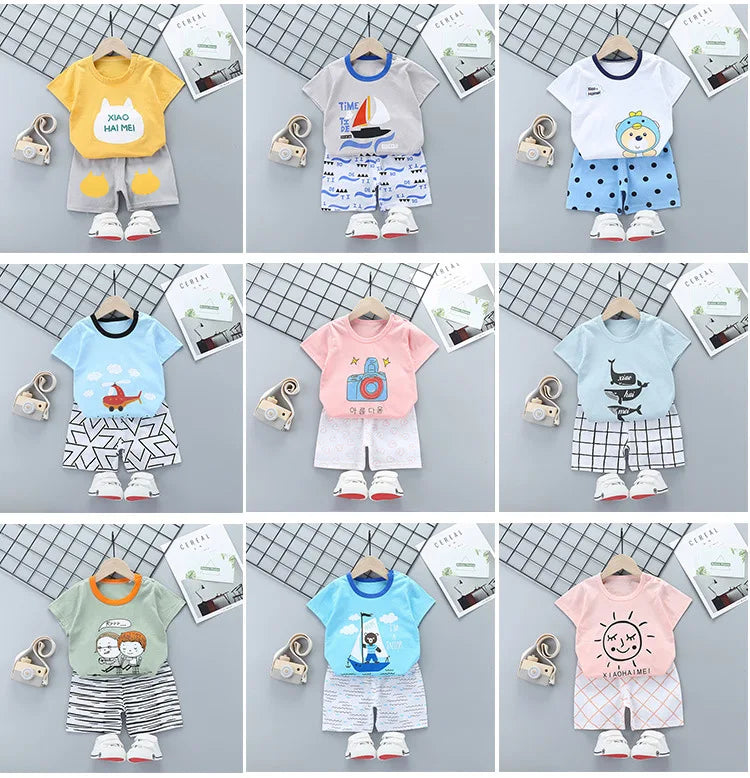 Conjuntos de 2 uds para niños, ropa para madres y niños, camiseta para niños y niñas, pantalones cortos de algodón de verano, ropa de manga corta para bebés, traje para niños pequeños