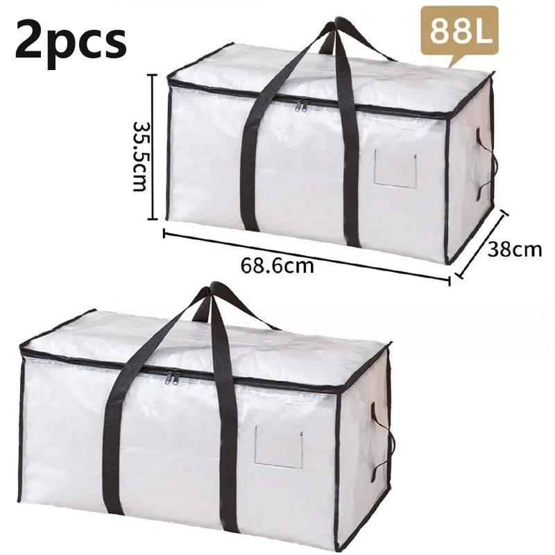 Bolsa organizadora de edredón, armario tejido transparente plegable de gran capacidad, impermeable, doble cremallera, almacenamiento portátil para ropa