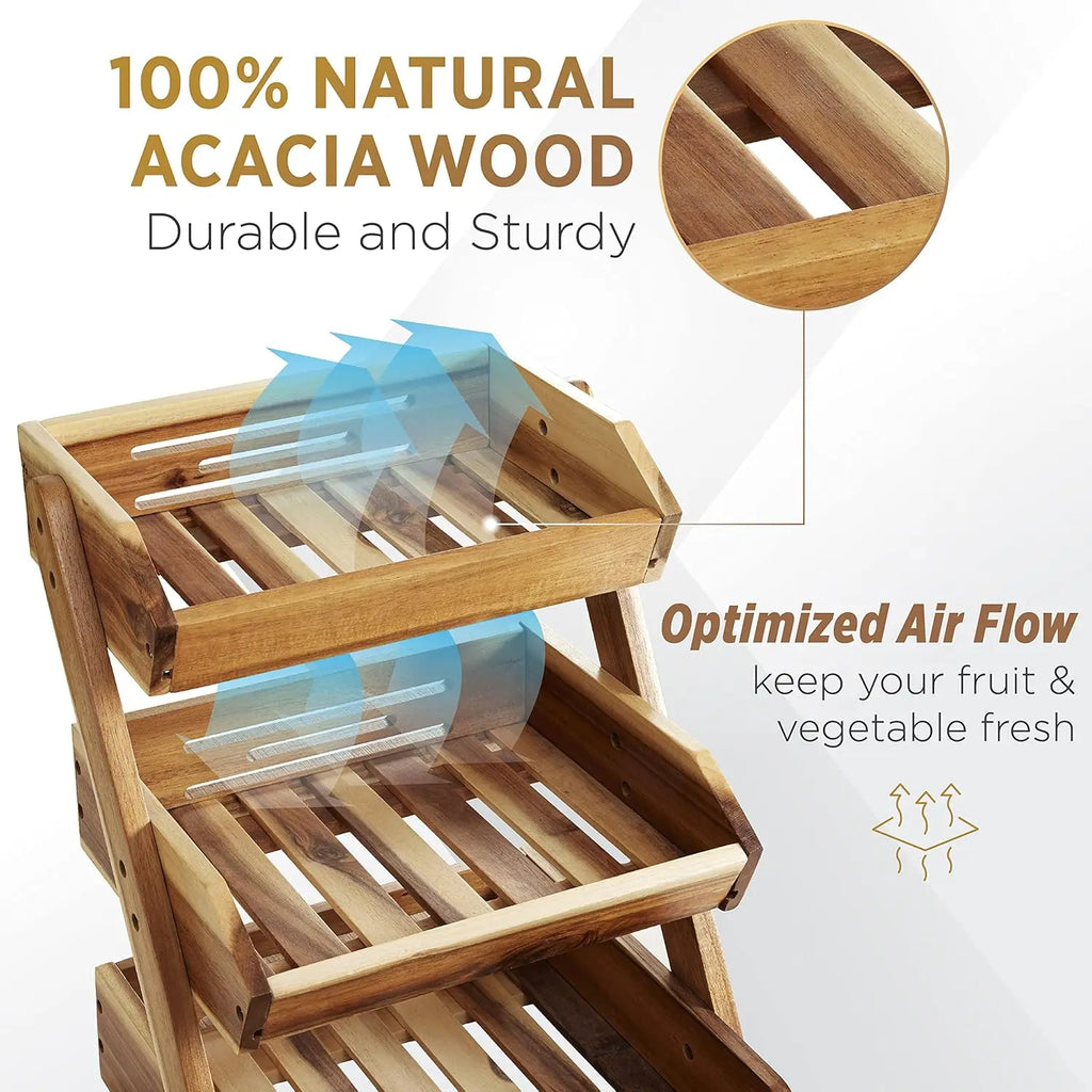 Cesta de frutas de 3 niveles para cocina: soporte duradero, multifuncional, para frutas y verduras de gran capacidad con organizador de aperitivos