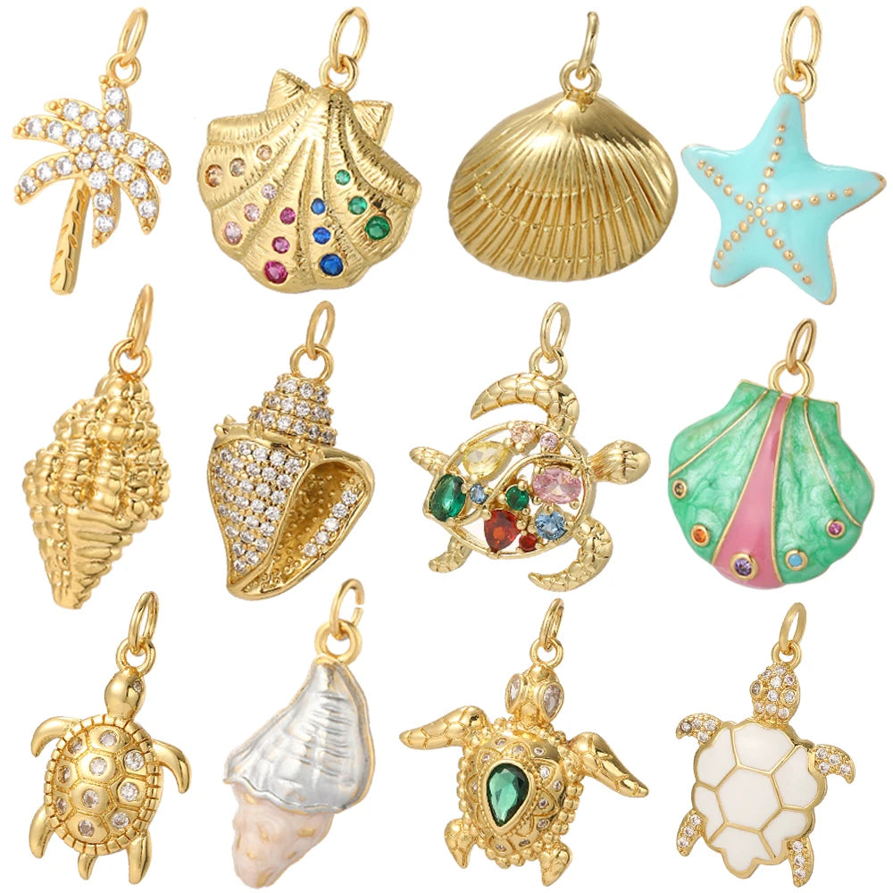 3 uds de 6mm de acero inoxidable hebilla de resorte dorada lindo verano playa océano cocotero concha de tortuga estrella de mar dijes colgante