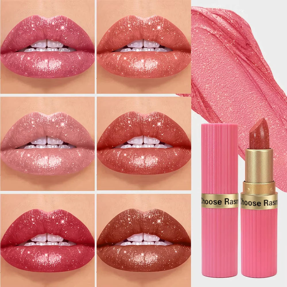 Lápiz labial de terciopelo con purpurina rosa nacarado, metálico, resistente al agua, de larga duración, mate, brillo, diamante, maquillaje cosmético para mujer