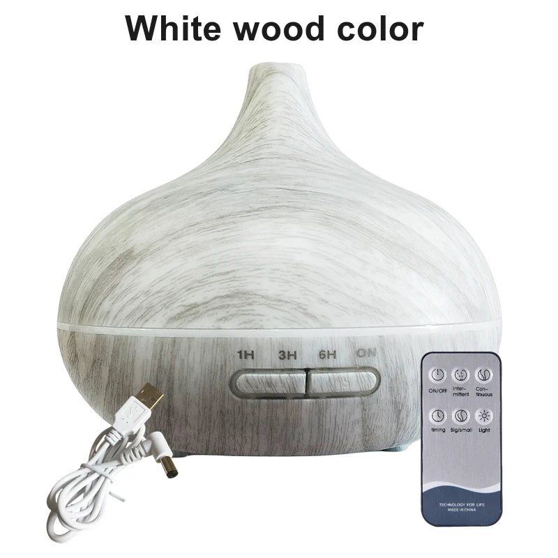 Difusor de Aroma USB de Color madera, difusor de aceites esenciales con luces LED de 7 Colores y Control remoto, humidificador de aire alimentado por USB, 550ml
